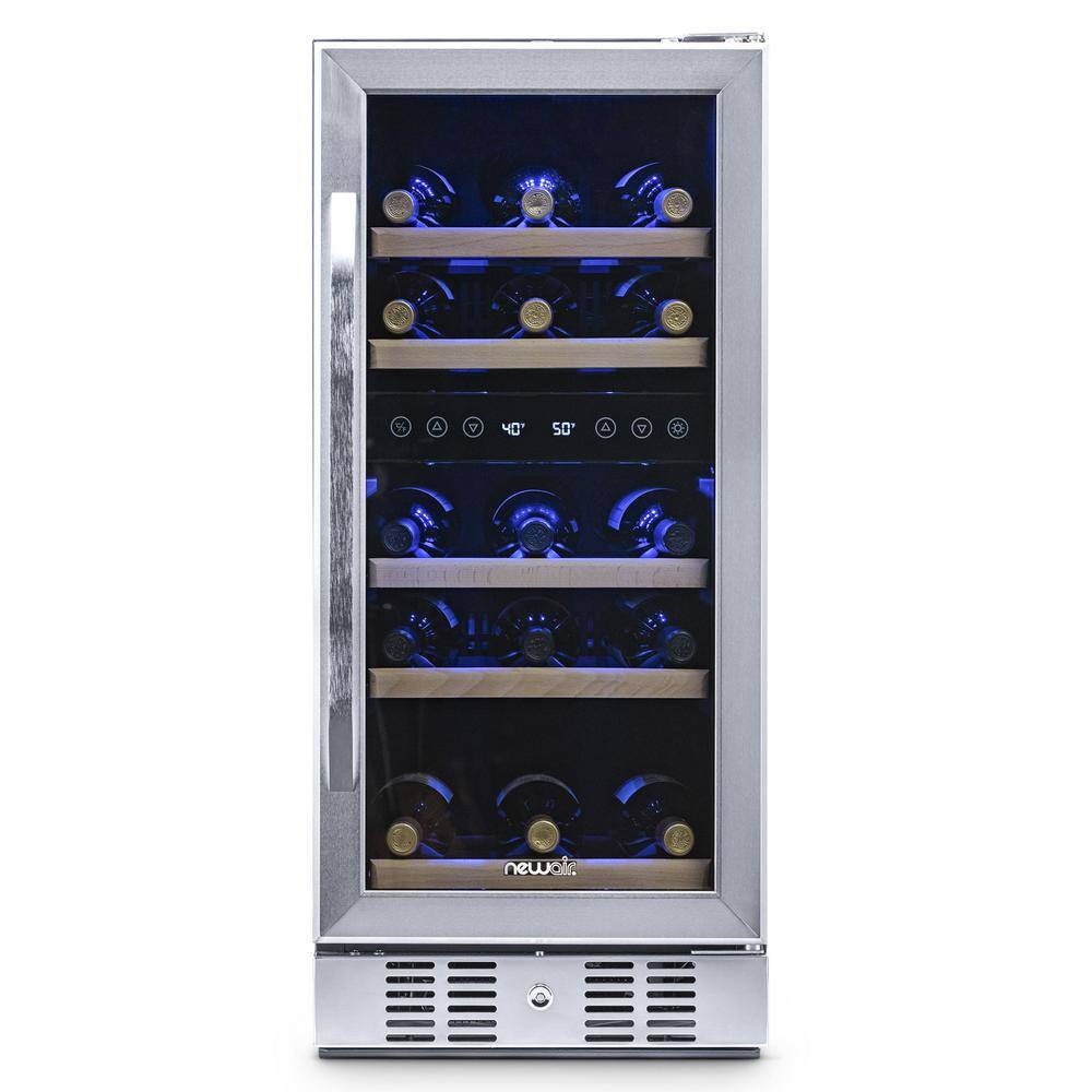 NewAir Dual Zone 29-Bottle Built-In Compressor Wine Cooler Fridge Quiet Operation and Beech Wood Shelves Stainless Steel AWR-290DB