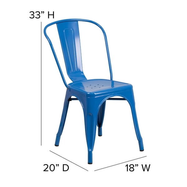 Commercial Grade 4 Pack Blue Metal Indoor-Outdoor Stackable Chair