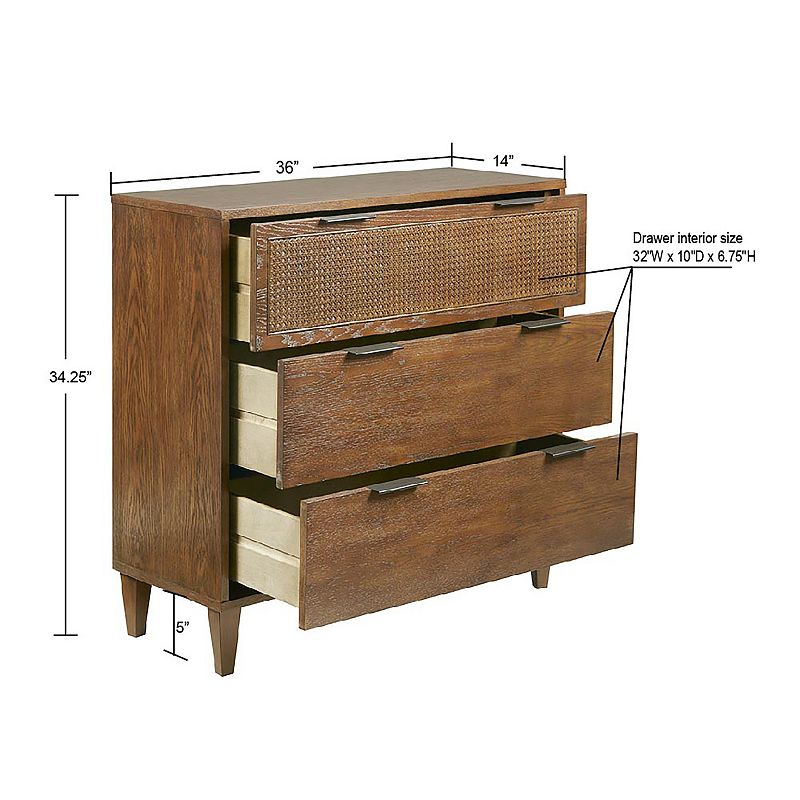 Madison Park Allen Cane and Wood 3-Drawer Storage Dresser