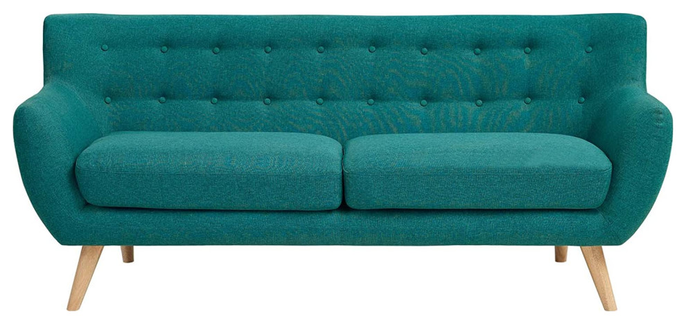 Retro Sofa  Natural Wooden Legs  ampPolyester Seat With Button Tufted Back  Teal   Transitional   Sofas   by Decor Love  Houzz