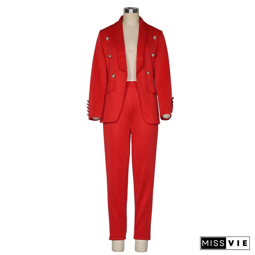 Women's Solid Color Work Blazer Business Suit Set Jacket Pants Formal Office Outfits