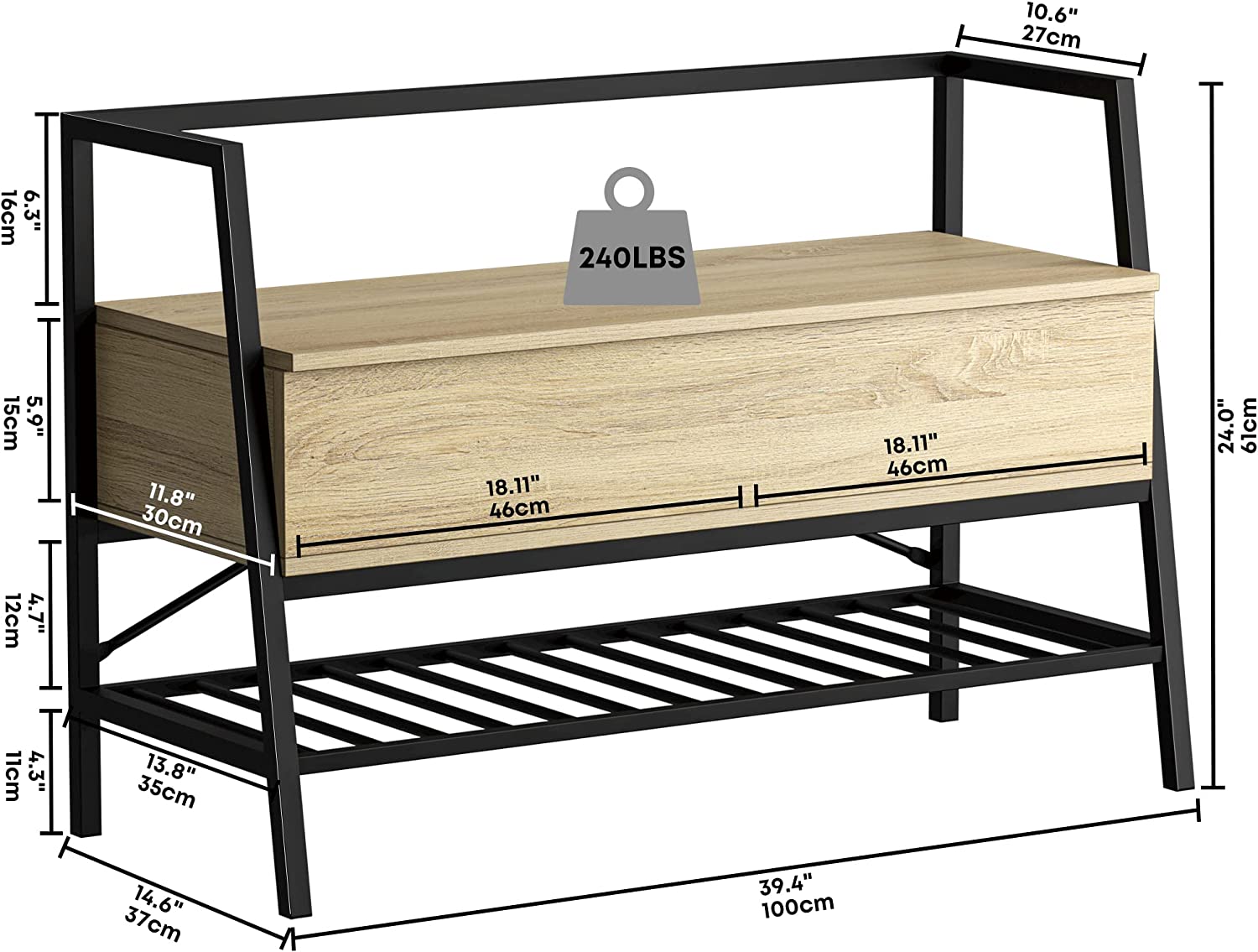 Entryway Bench Shoe Bench With Shoe Rack and Storage Box for Entryway, Bedroom, Hallway