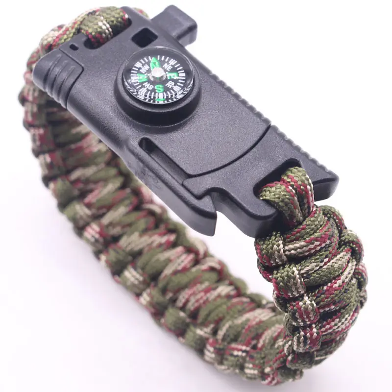 Outdoor Heavy Duty Paracord Knife Survival Bracelet With Fire Starter Compass Whistle