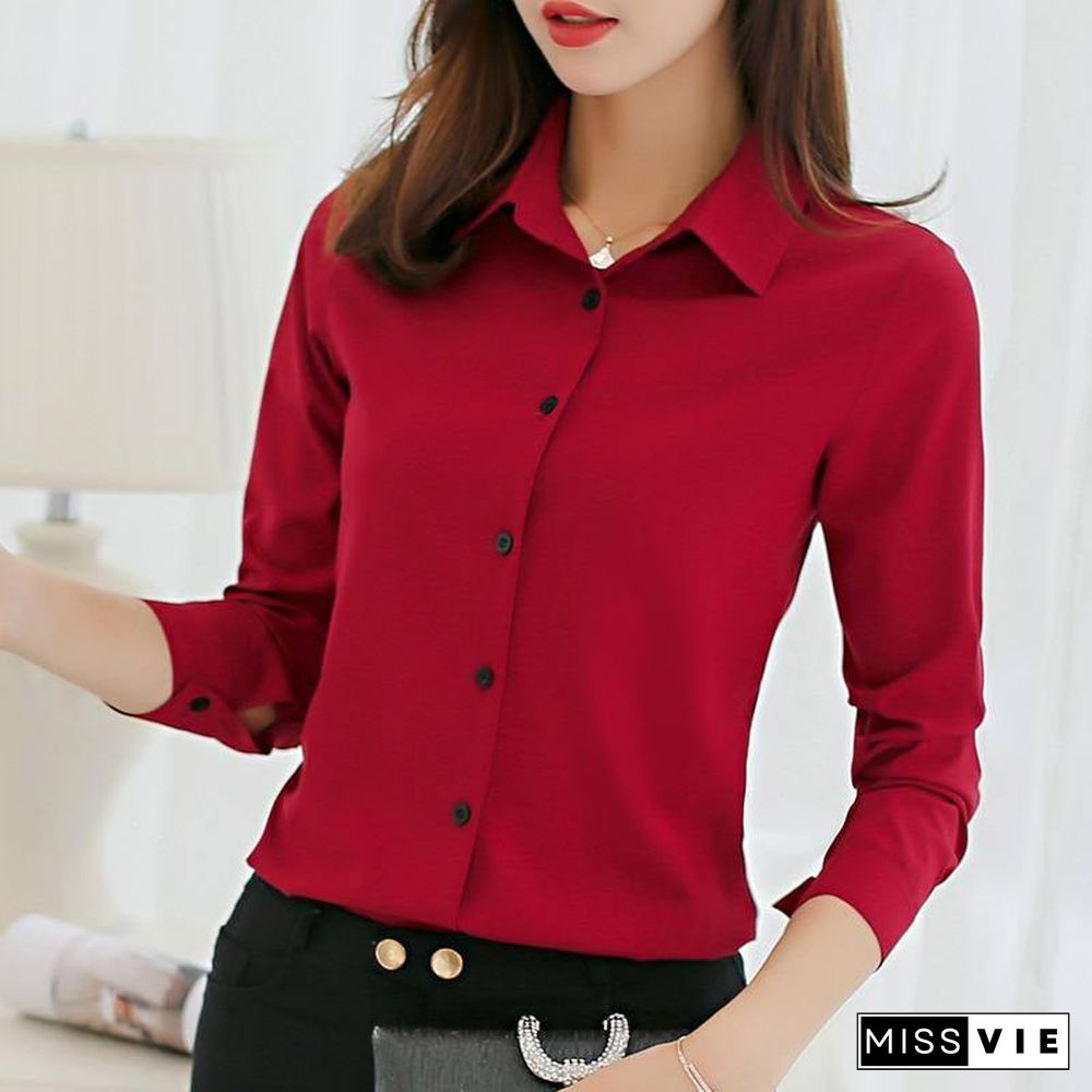 BIBOYAMALL White Blouse Women Chiffon Office Career Shirts Tops Fashion Casual Long Sleeve Blouses Femme Blusa