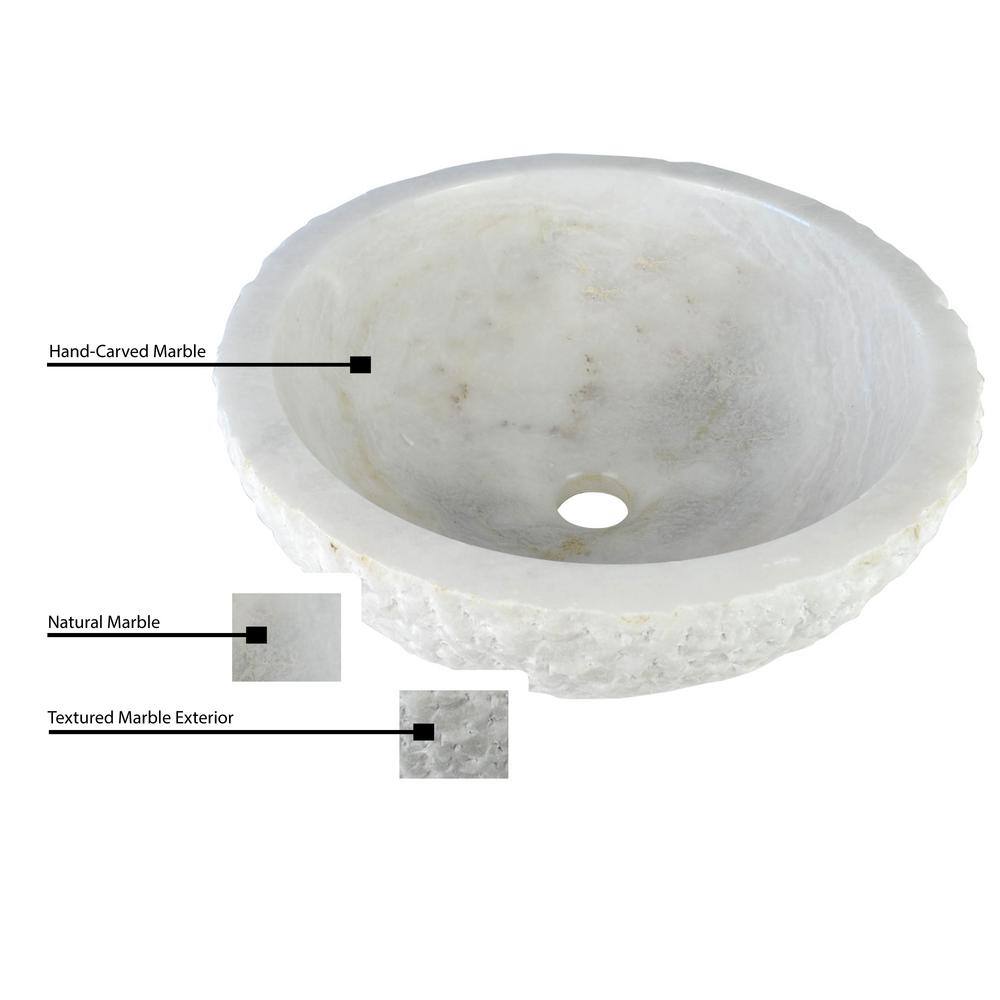 Round Marble Textured Vessel Sink in White SNK-RD-WH-T