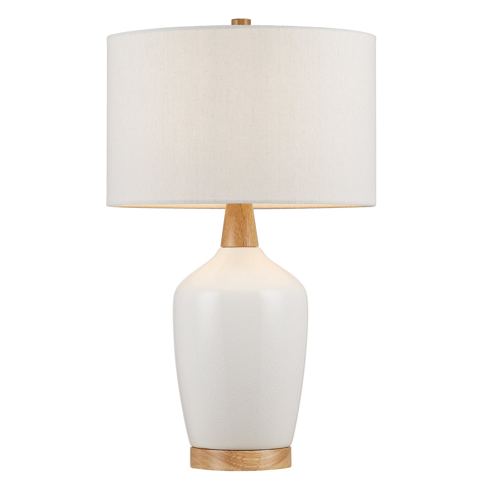 KYRID 22.5'' White Ceramic Table Lamp with Fabric Shade,Natural Wood Finish