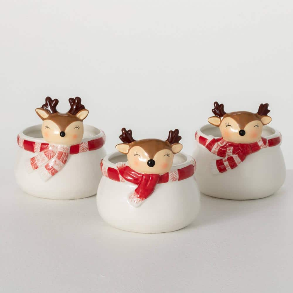 SULLIVANS 5.5 in. Whimsical Reindeer Christmas Containers Set of 3 Multi-Color CM3182