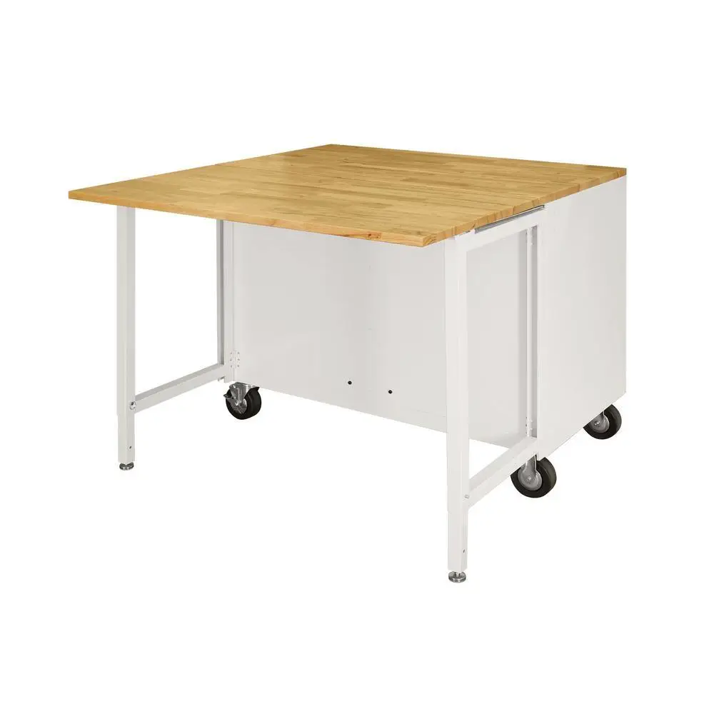 CZHusky 46 in. W x 51 in. D Standard Duty 9-Drawer Mobile Workbench with Solid Top Full Length Extension Table in Gloss White