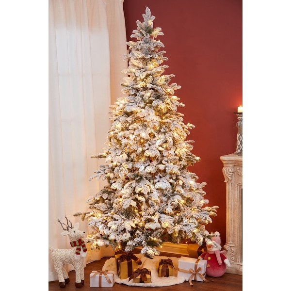 Prelit LED 7ft PE/PVC Artificial Snow Flocked Christmas Tree with Metal Stand