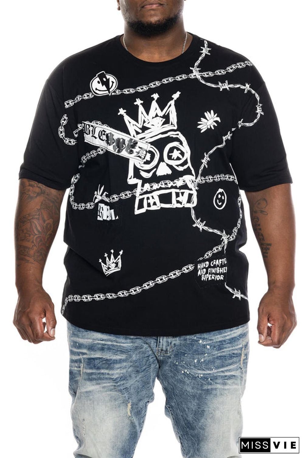 Loose Casual Plus-size Men's Parody Crown Skull T-shirt