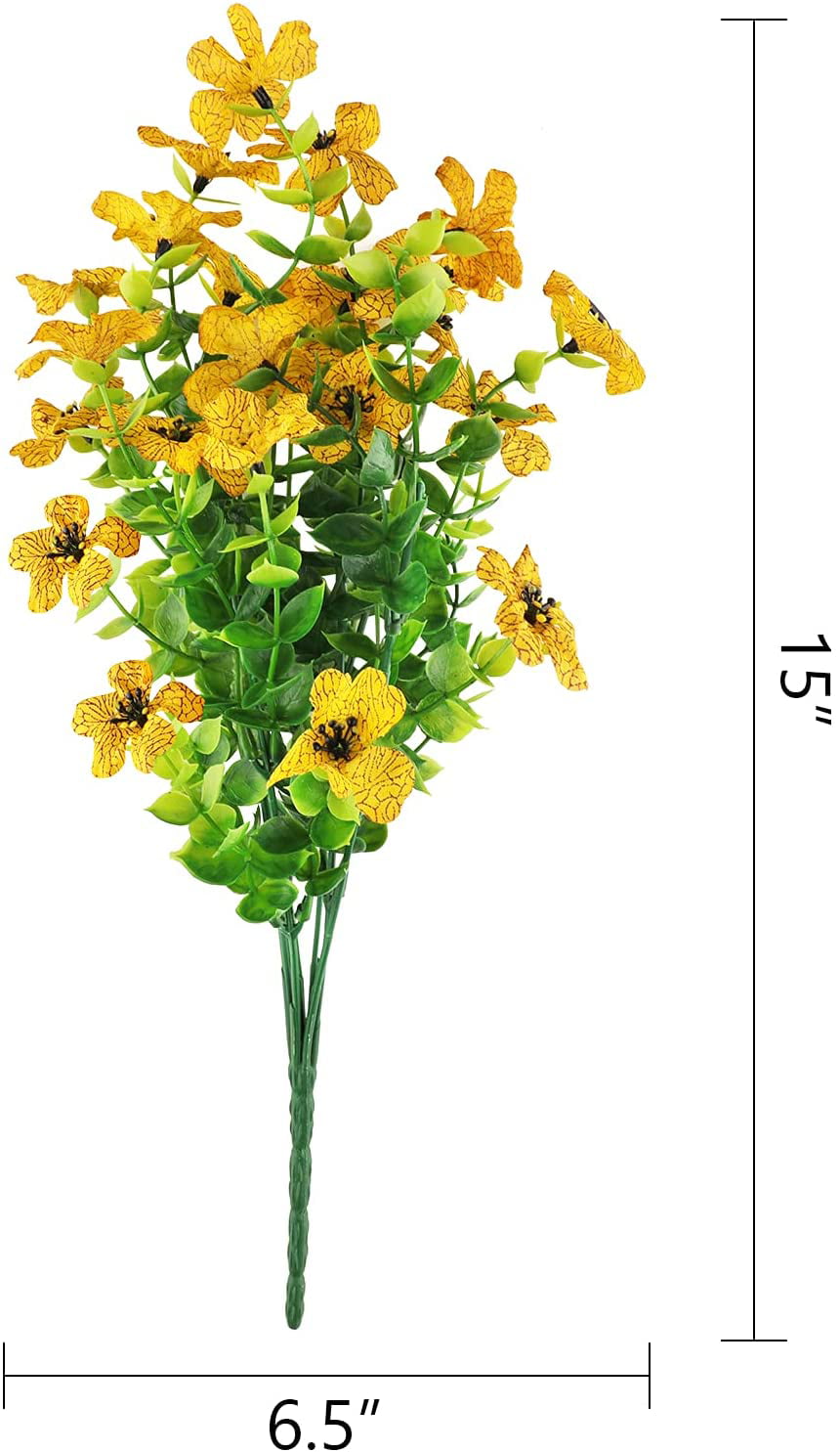 GRNSHTS 6 Bundles Artificial Flowers UV Resistant Fake Plants Outdoor Faux Plastic Flowers Garden Window Box Porch Home Decor (Yellow)