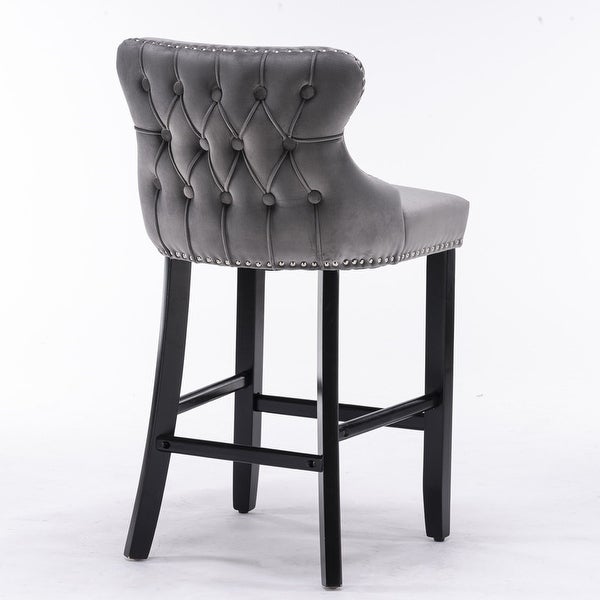 Velvet Bar Stools Set of 2， Button Tufted Decoration Wing-Back Chairs， Velvet Upholstered Leisure Chairs