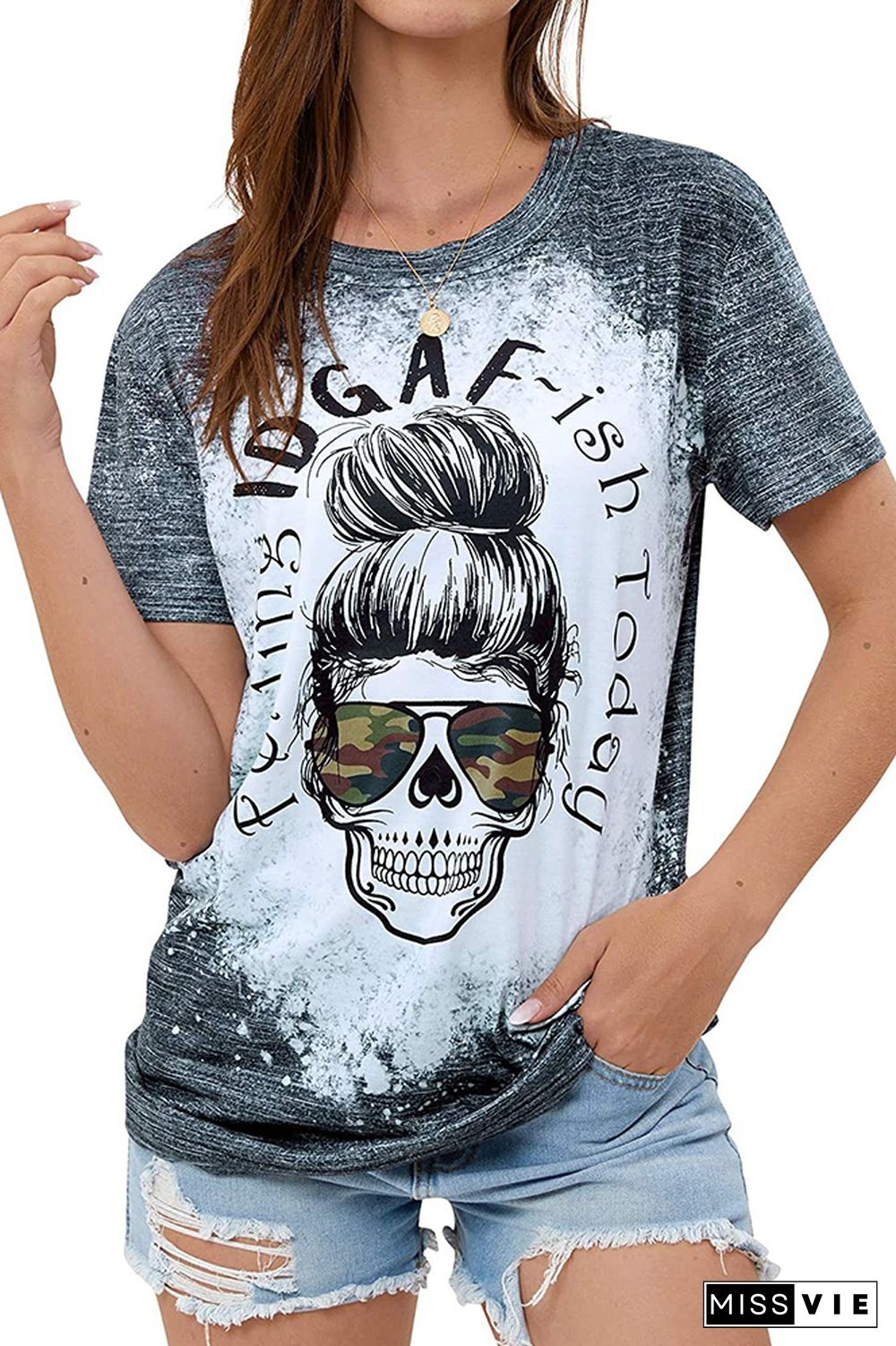 Skull Print Crew Neck Short Sleeves T-shirt Wholesale