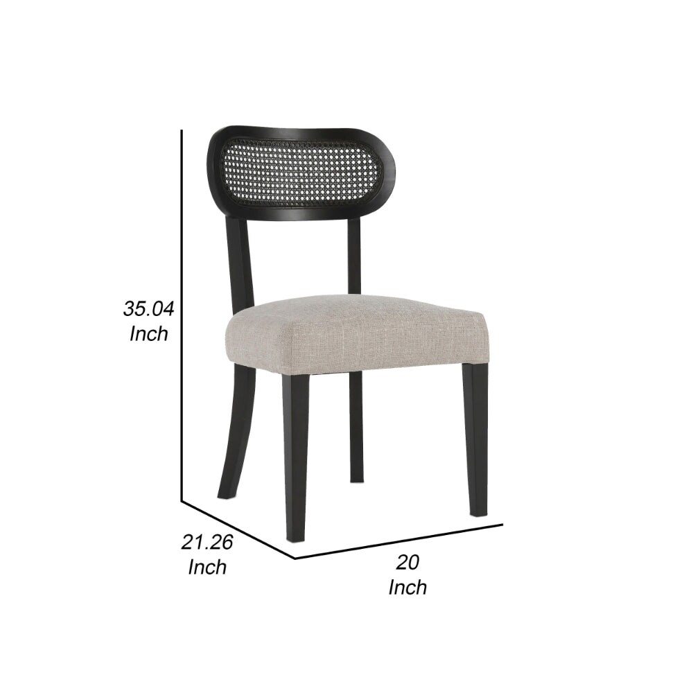 20 Inch Dining Chairs  Rattan Back  Set of 2  Wood Grains  Black  Gray   35.04 H x 20 W x 21.26 L