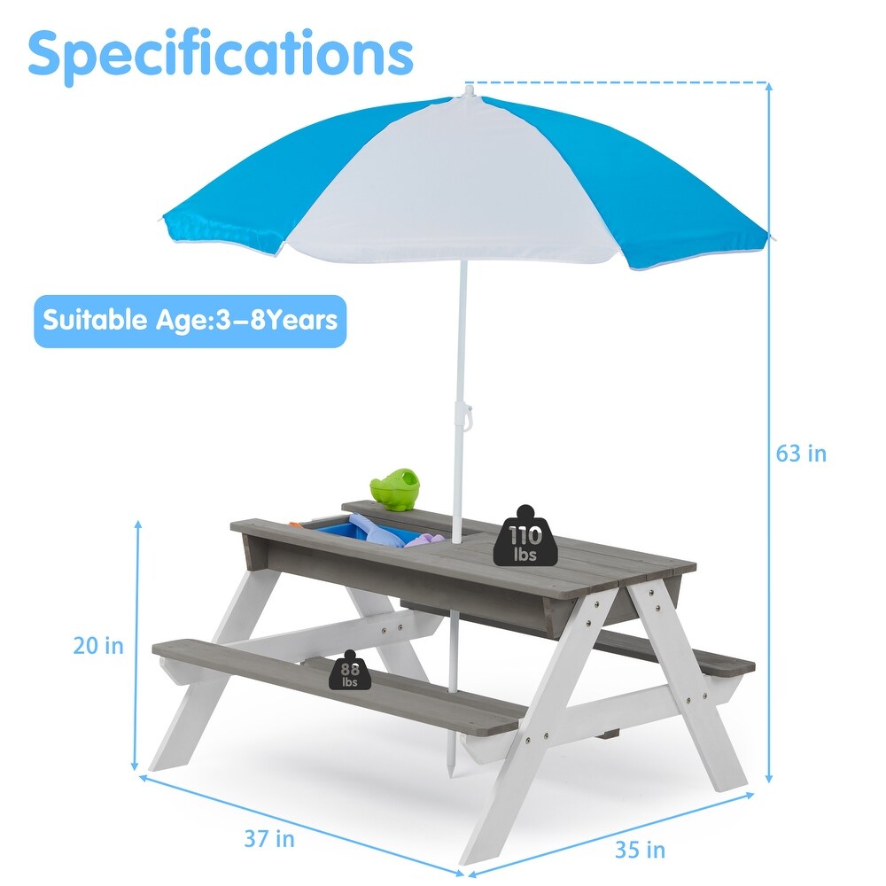 3 in 1 Kids Outdoor Picnic Table With Umbrella