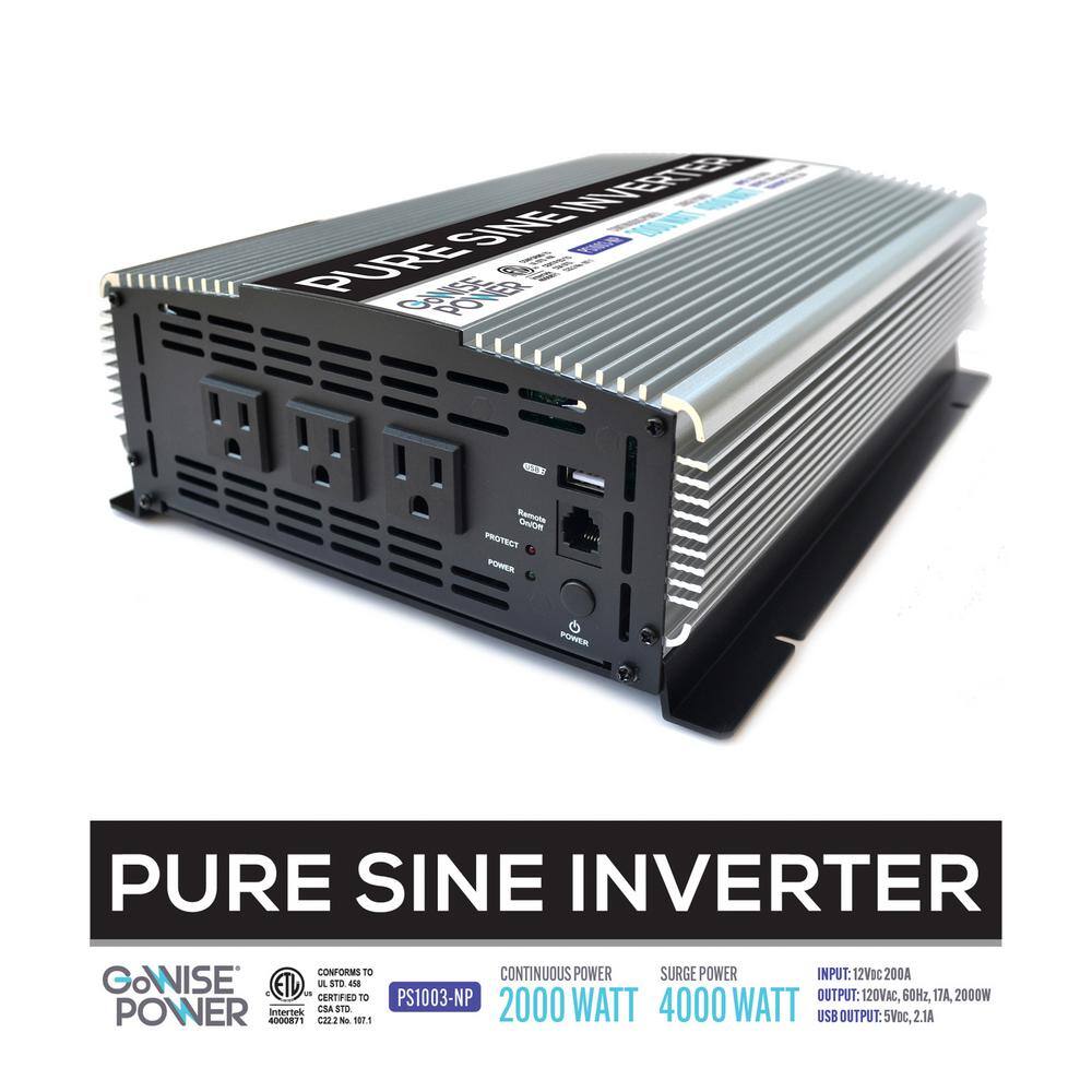 GoWISE USA 3-Outlet Pure Sine Wave Inverter 2000-Watt Continuous4000-Watt Peak with 5-Volt USB Port PS1003