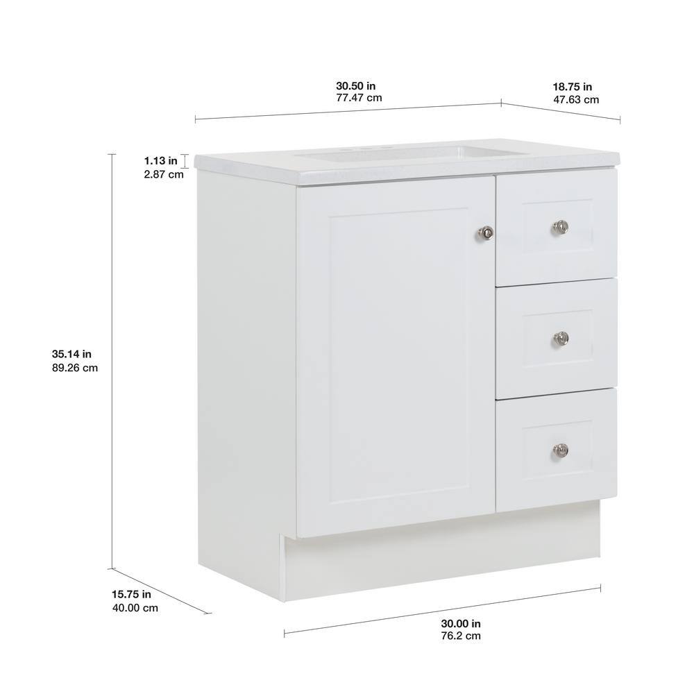 Glacier Bay Bannister 30.50 in. W x 18.75 in. D x 35.14 in. H Bath Vanity in White with White Top BA30P2-WH