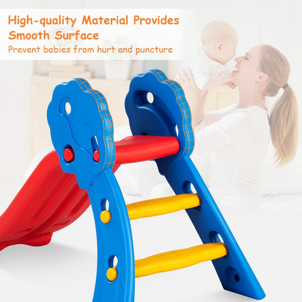 BABY JOY Folding Slide, Plastic Play Slide Climber for Kids (Floral Rail)