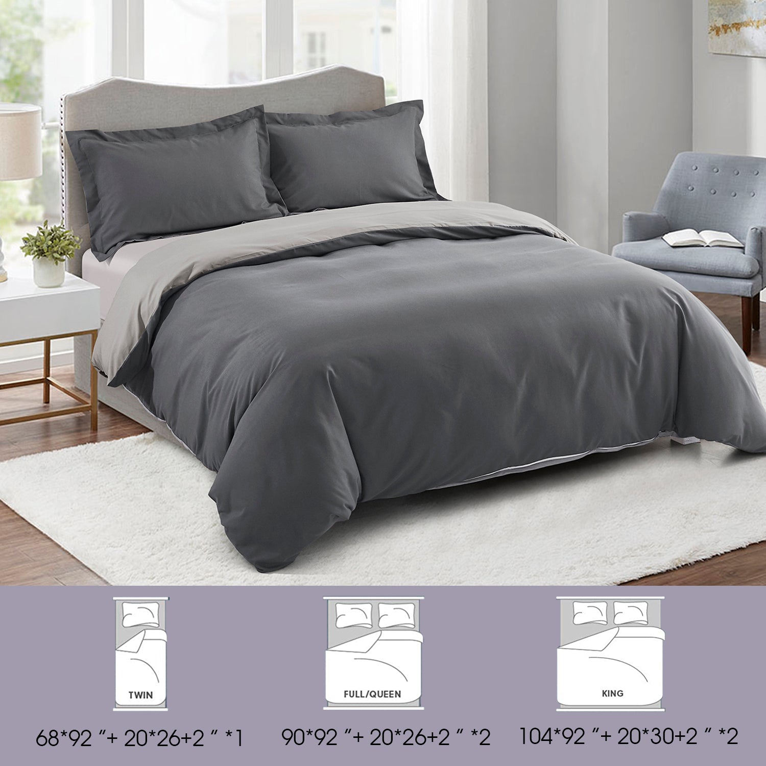 Super Soft Microfiber White / Gray Duvet Cover Zipper Closure  with 4 Corner Tabs Twin King Size