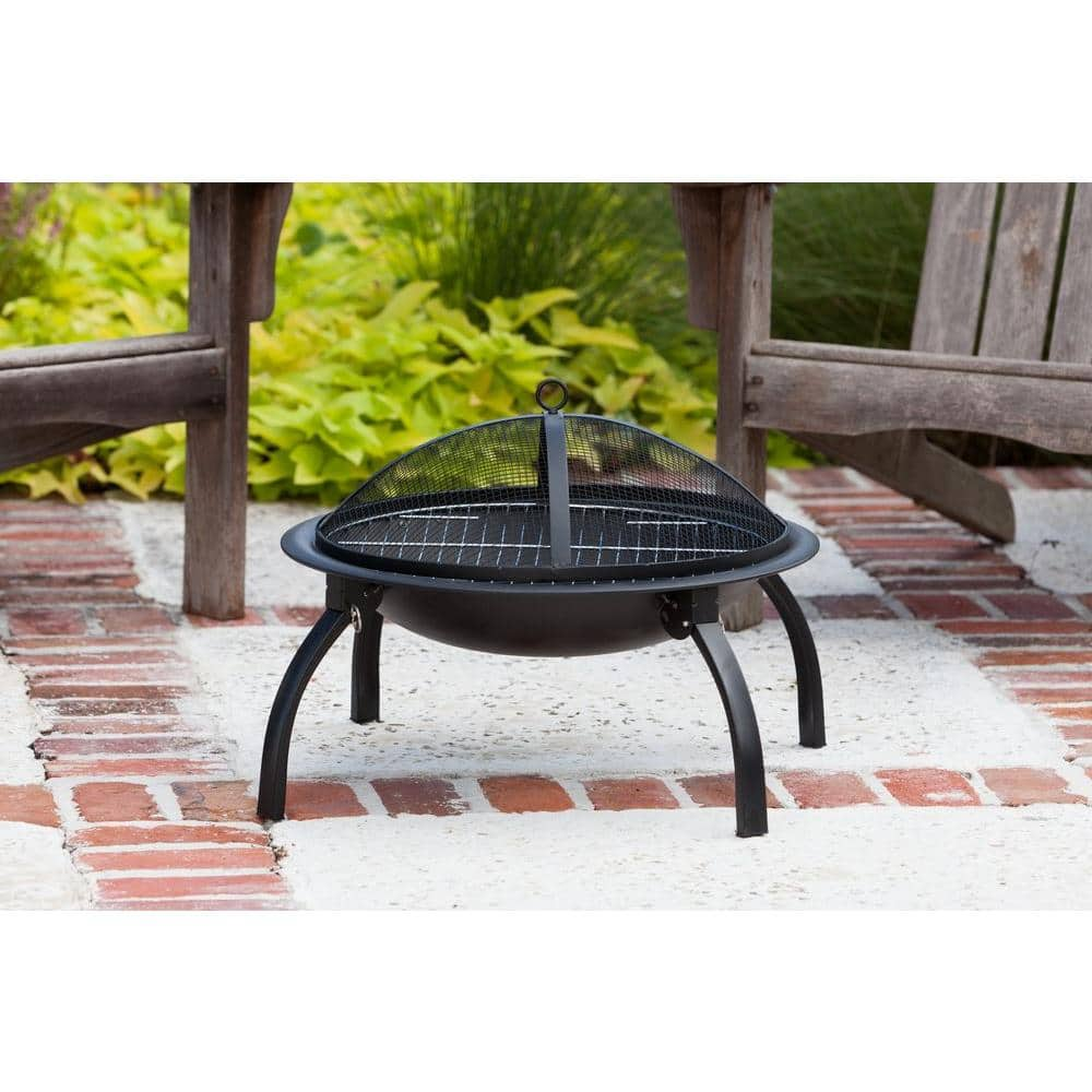 Fire Sense 22 in. Round Steel Fire Pit in Black with Folding Legs 60873