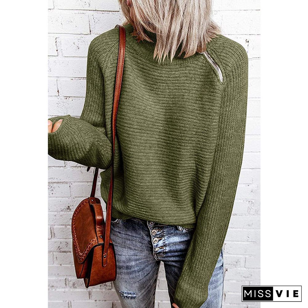 sweater solid color zip knit top