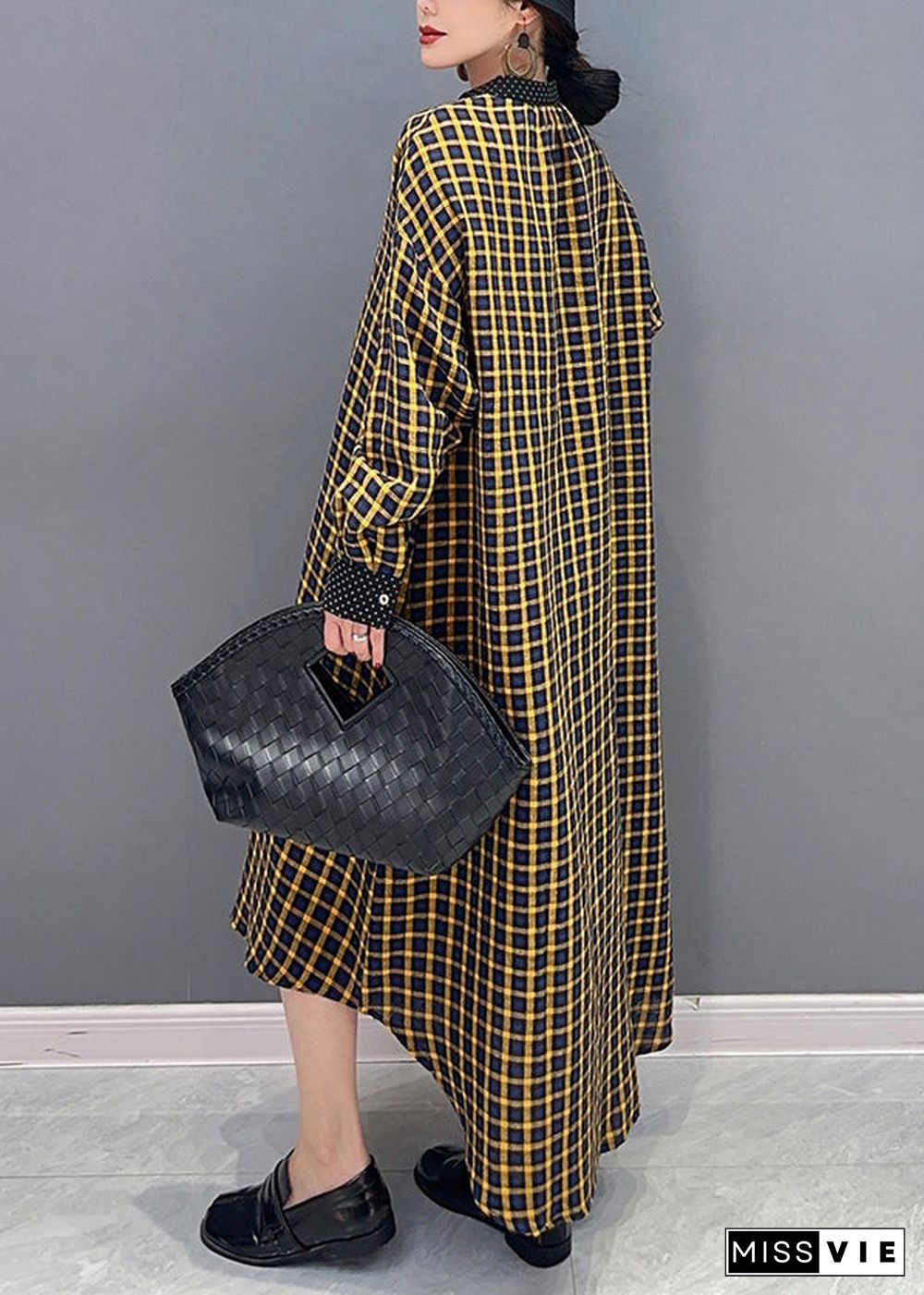 Yellow Plaid Patchwork Maxi Dresses Oversized Spring