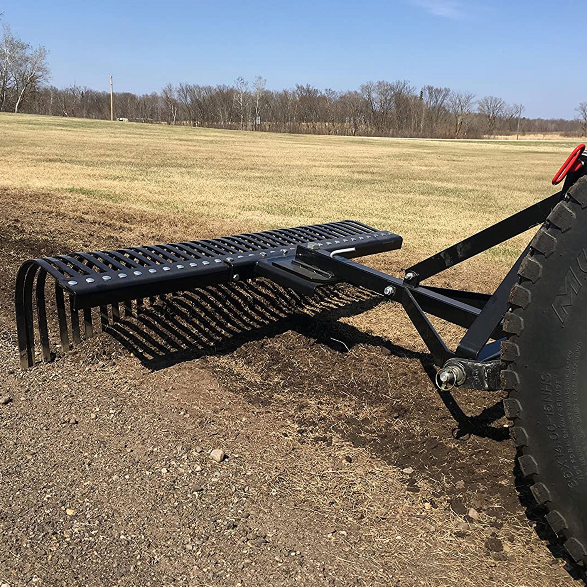 Field Tuff 60 Inch 3 Point Landscape Yard Rake Attachment for Category 1 Tractor