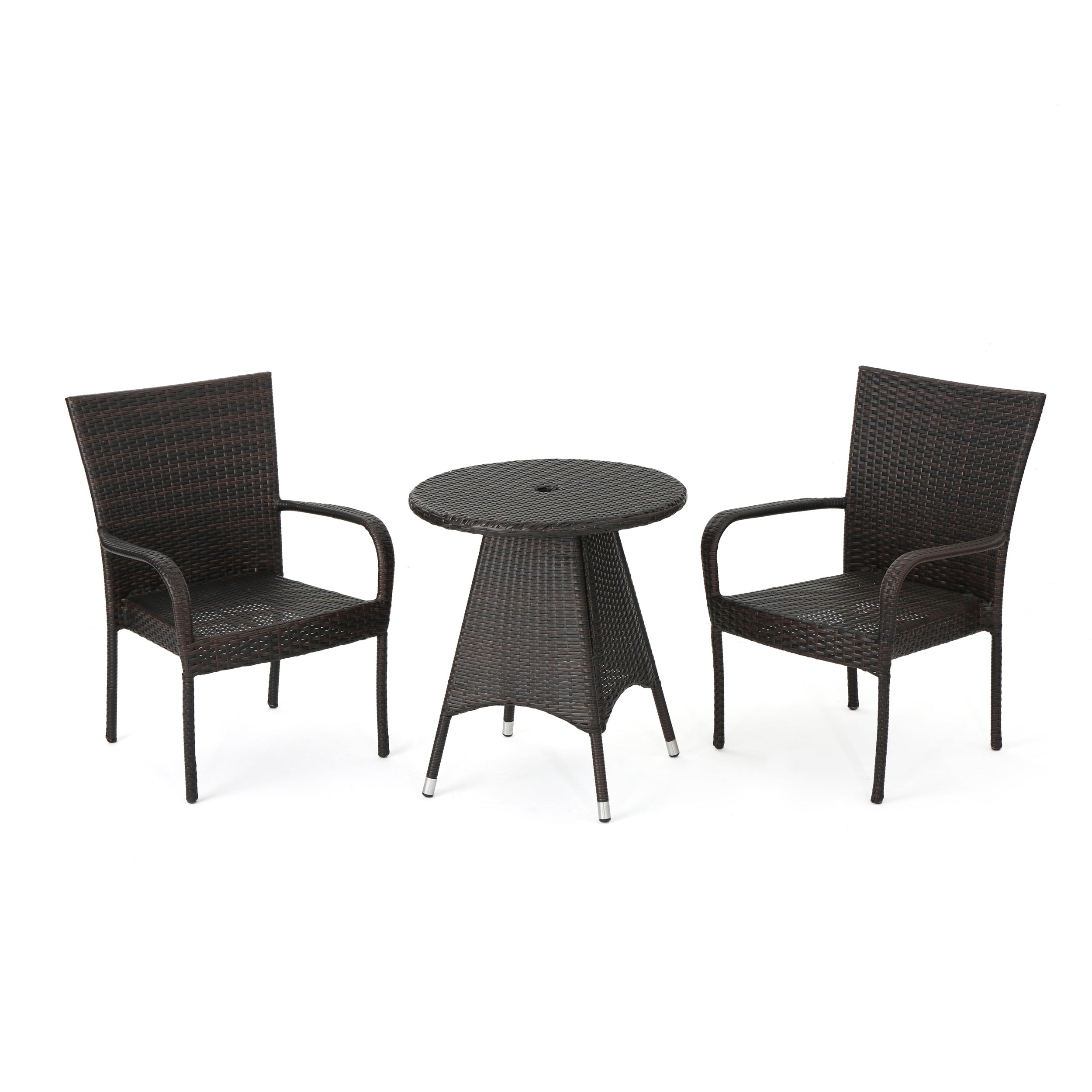 Kory Outdoor 3pc Multibrown Wicker Bistro Set