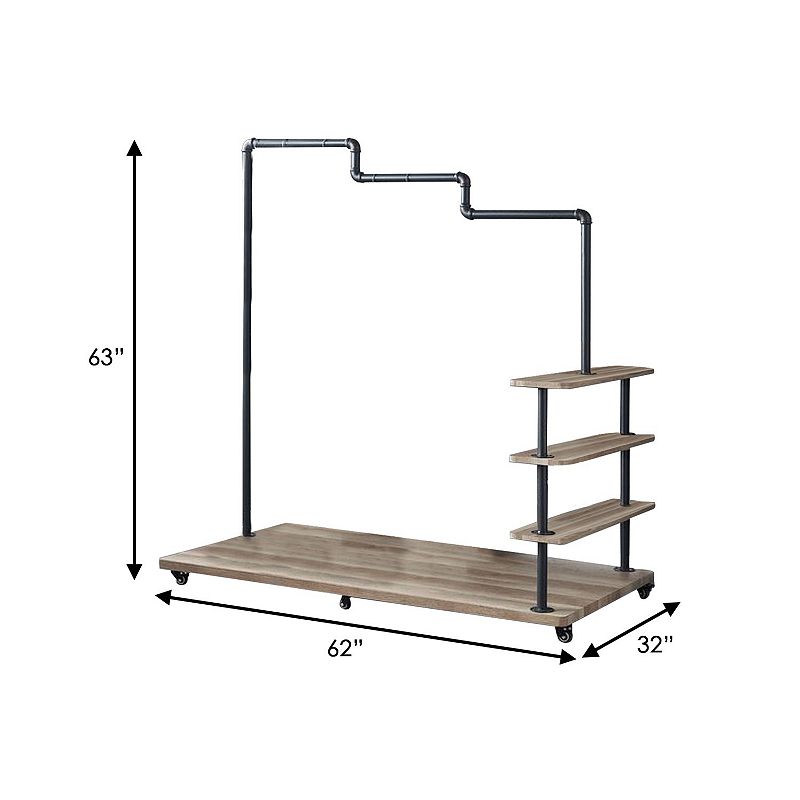 Hanger Rack with Pipe Design Tubular Frame and Casters， Brown