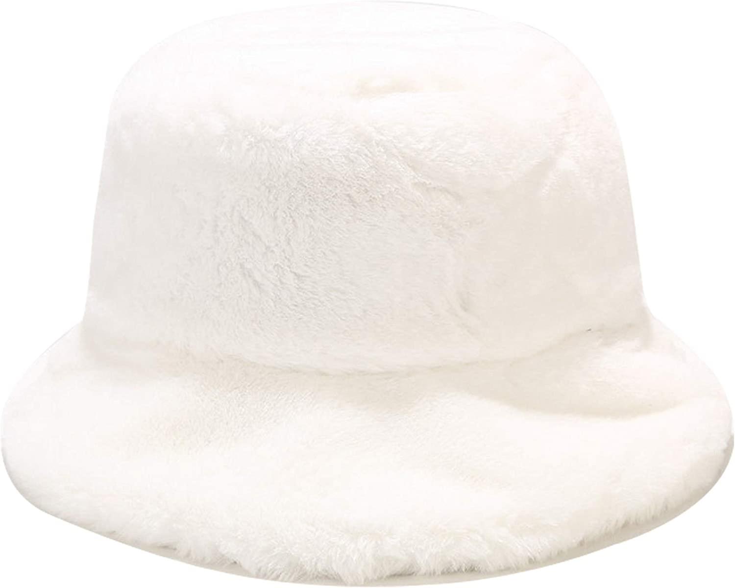 Winter Faux Fur Bucket Hat Fluffy Warm Hat For Women Men A White -