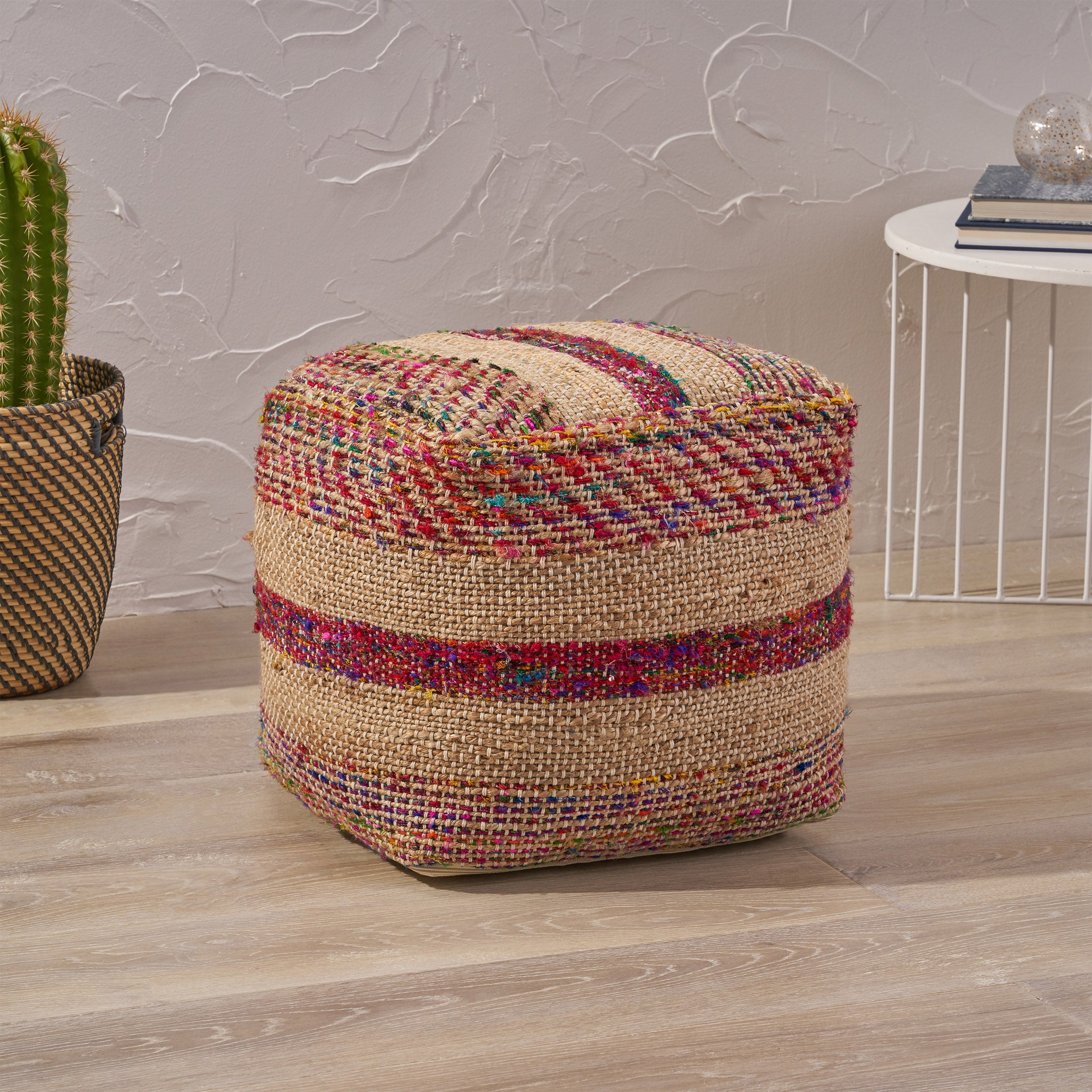 Sofija Boho Hemp Silk and Cotton Ottoman Pouf