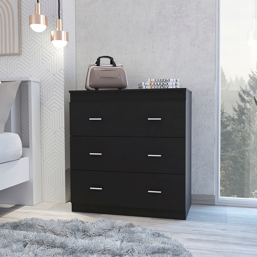 Classic Three Drawer Dresser with Handles Black/Light Gray/White