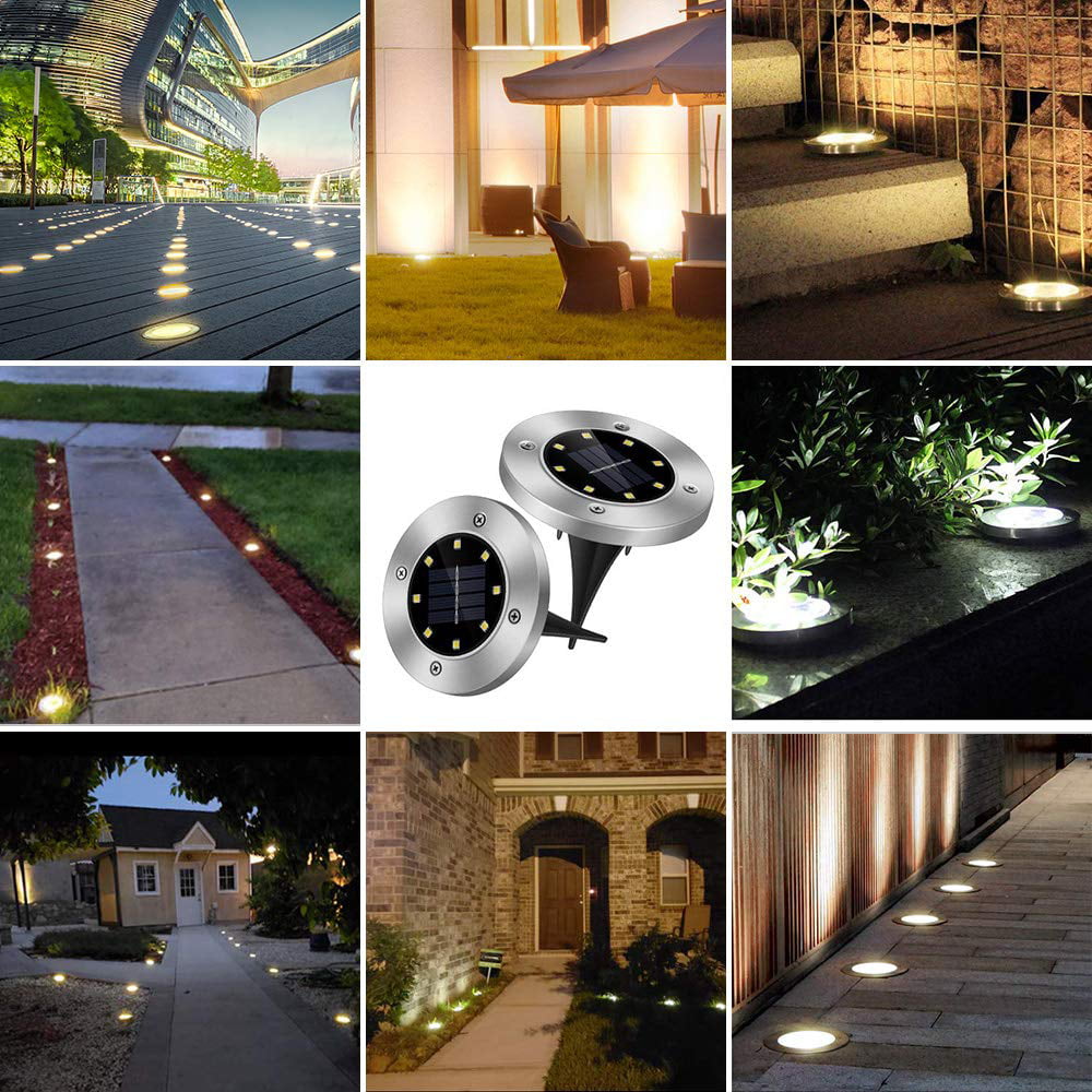 Solar Ground Lights,Solar Disk Lights 8 LED Outdoor Waterproof Solar Garden Lights for Pathway Outdoor in-Ground Lawn Yard Deck Patio Walkway - Warm White, 8 Pack