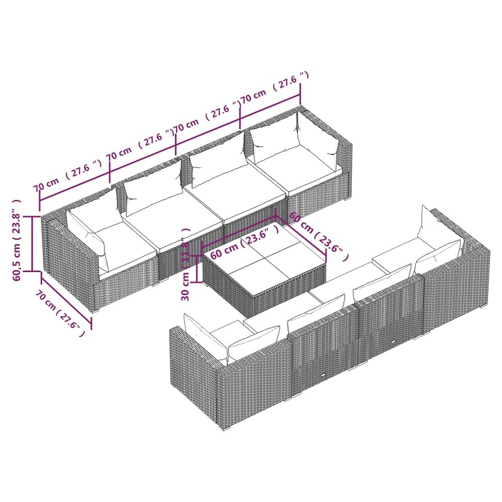 vidaXL Patio Lounge Set Outdoor Sectional Sofa Set Table Garden Poly Rattan