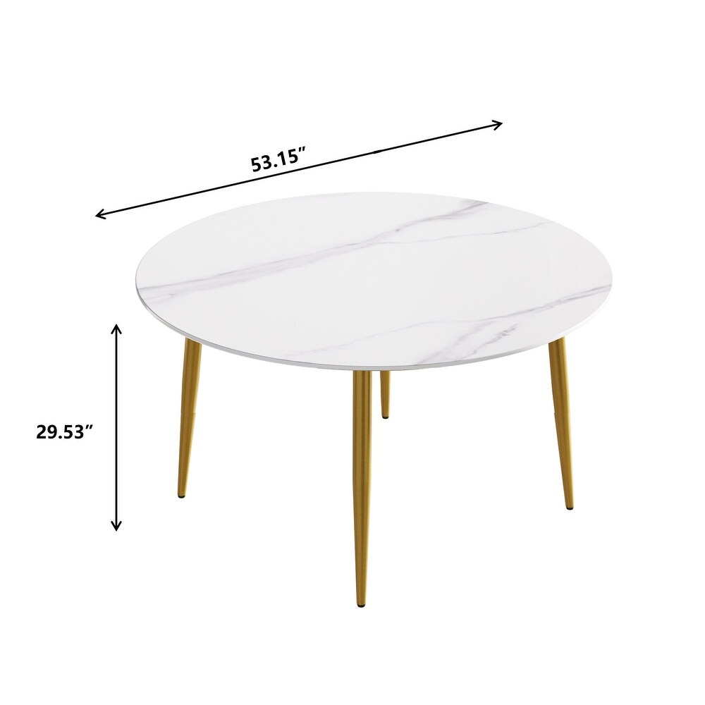 Round Marble Dining Table  Sintered Stone Table Top with Metal Legs