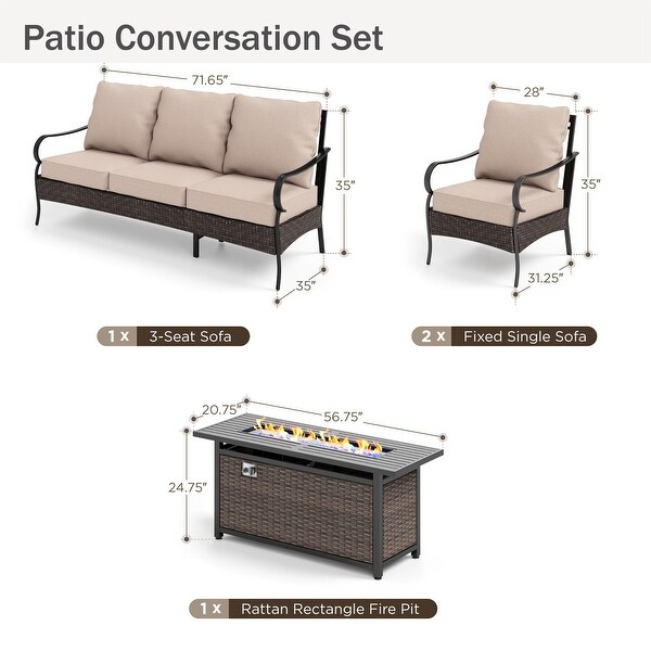 MAISON ARTS 4/6Piece HeavyDuty Oversized Metal Conversation Set with Fire Pit Table，3Seat Sofa，Swivel Chairs，Ottoman(s)