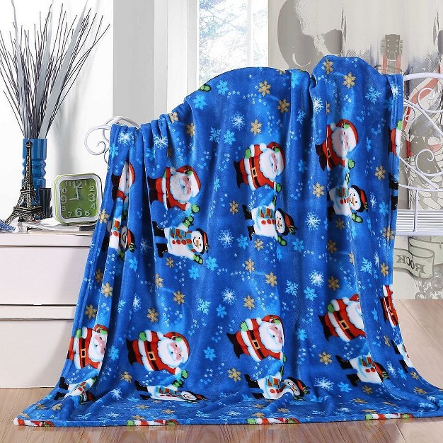 Kate Aurora Ultra Soft amp Cozy Christmas Santa amp Snowman Plush Throw Blanket 50 In W X 60 In L