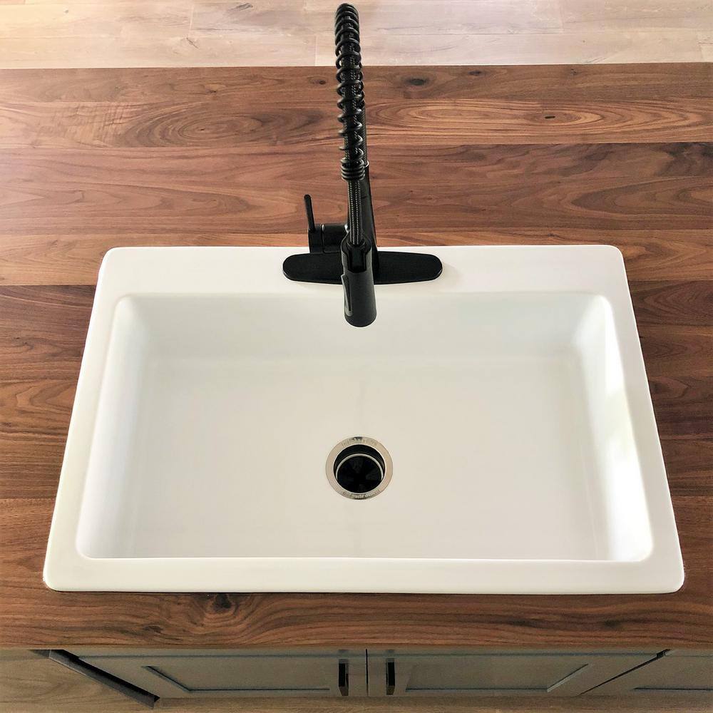 SINKOLOGY Jackson 33 in. 3-Hole Drop-in Single Bowl Crisp White Fireclay Kitchen Sink SK411-33FC-WH