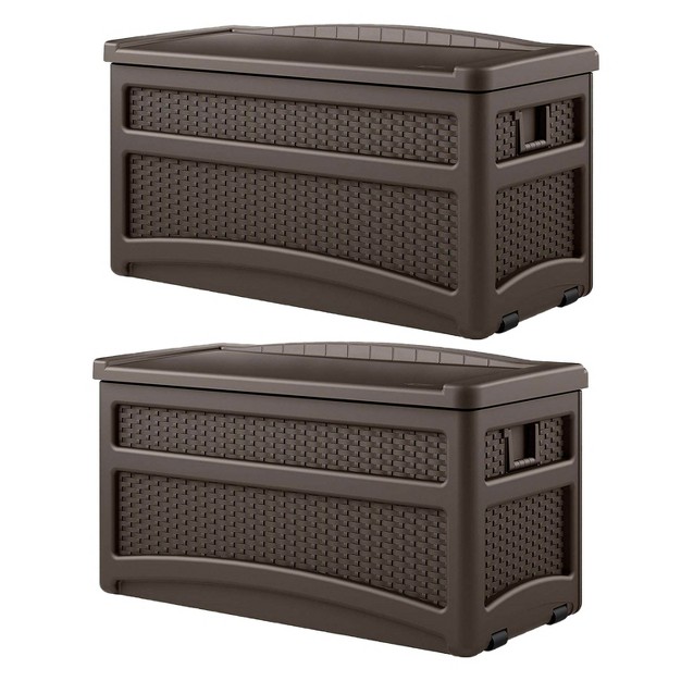 Suncast Dbw7500 73 Gallon Outdoor Patio Storage Chest With Handles amp Seat Java