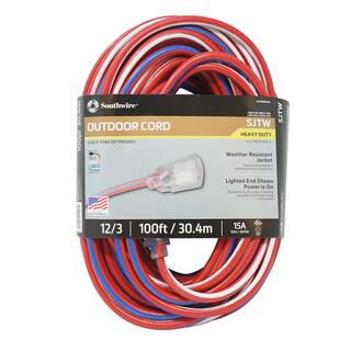 Southwire 100 ft. 123 SJTW USA Outdoor Heavy-Duty Extension Cord with Power Light Plug 2549SWUSA1