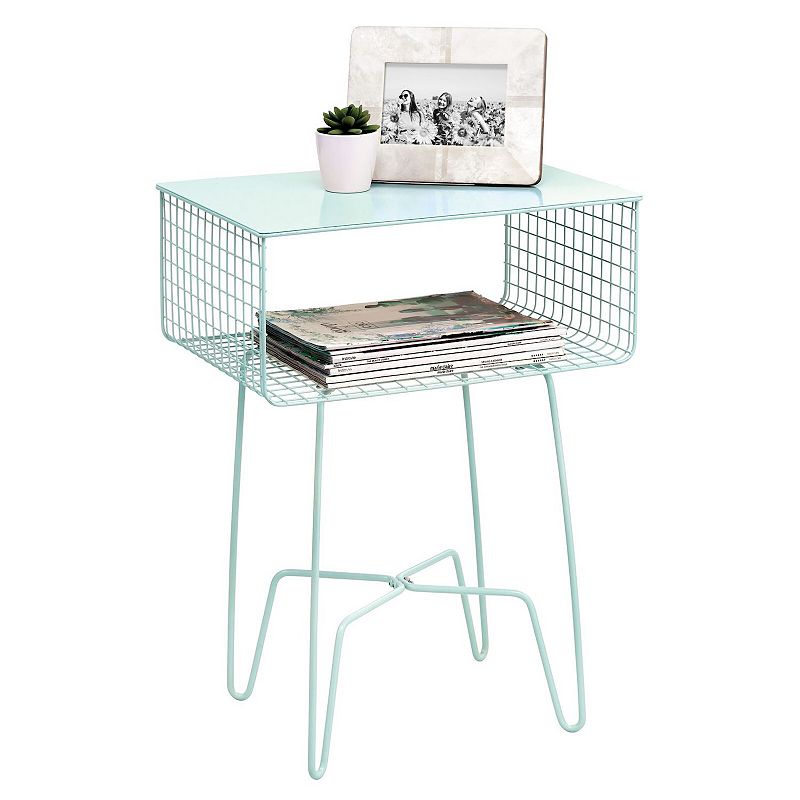 mDesign Modern Farmhouse Home Decor End Table， Metal Wire Storage Shelf