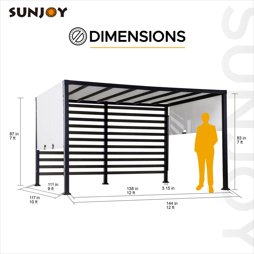 Sunjoy 10  x27x12  x27Modern Steel Pergola With White Adjustable Shade   Transitional   Pergolas   by Golden Bull Marketing  LLC  Houzz