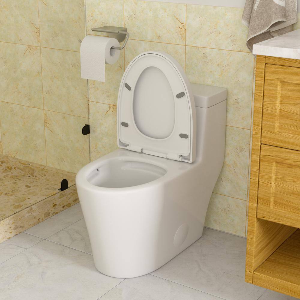 LORDEAR 12 in. Rough-In 1-Piece 1.281.1 GPF Single Flush Elongated Toilet in White Soft Close Seat Included MT80CL3