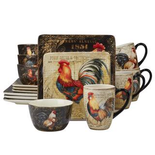 Certified International Gilded Rooster 16-Piece Traditional Multi-Colored Ceramic Dinnerware Set (Service for 4) 89014