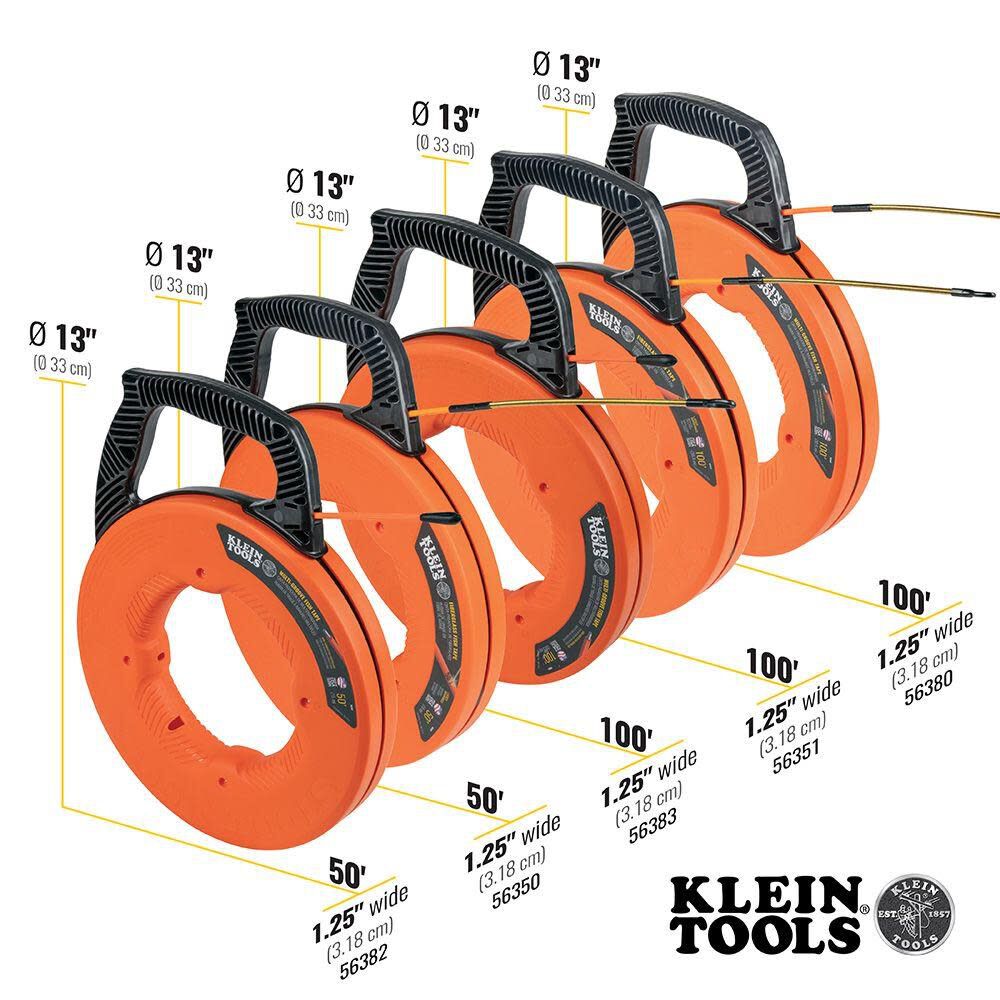 Klein Tools 50' Fiberglass Fish Tape w/ Leader 56350 from Klein Tools