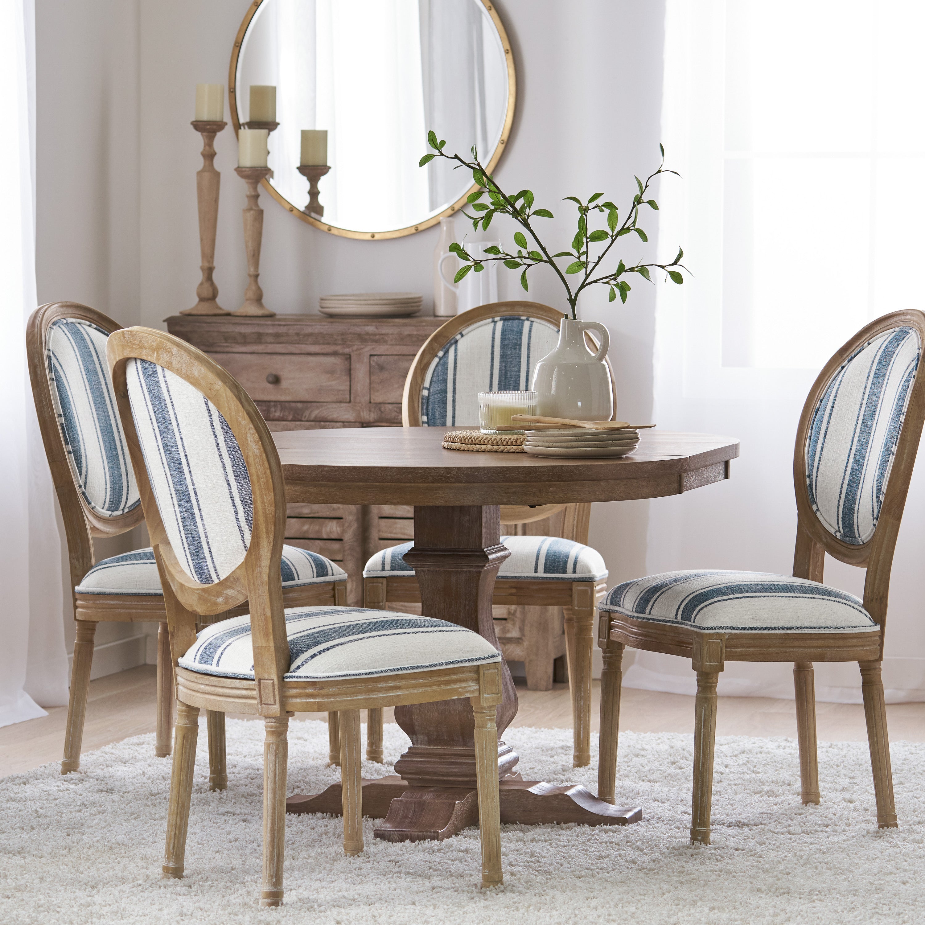 Naclerio French Country Fabric Upholstered Wood 5 Piece Dining Set