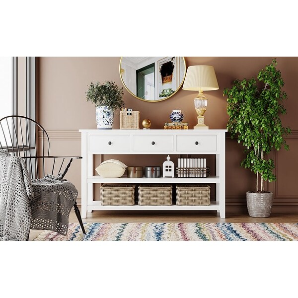 Retro Design Console Table with Two Open Shelves