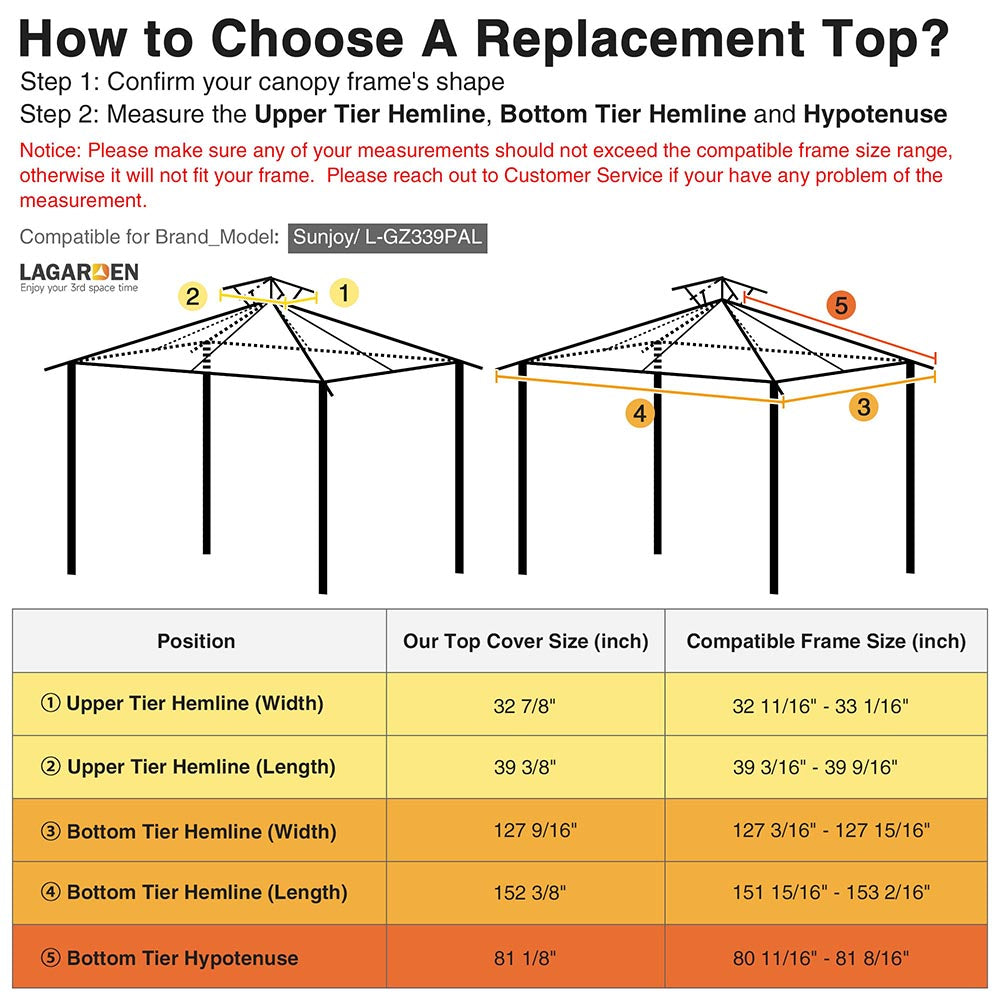 Yescom 2-tier Gazebo Replacement for 12x10 Sunjoy L-GZ339PAL