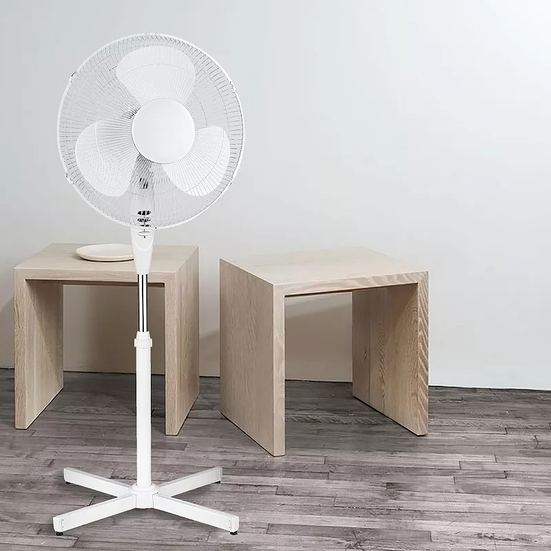 Optimus 16 in. Oscillating Stand Fan in White