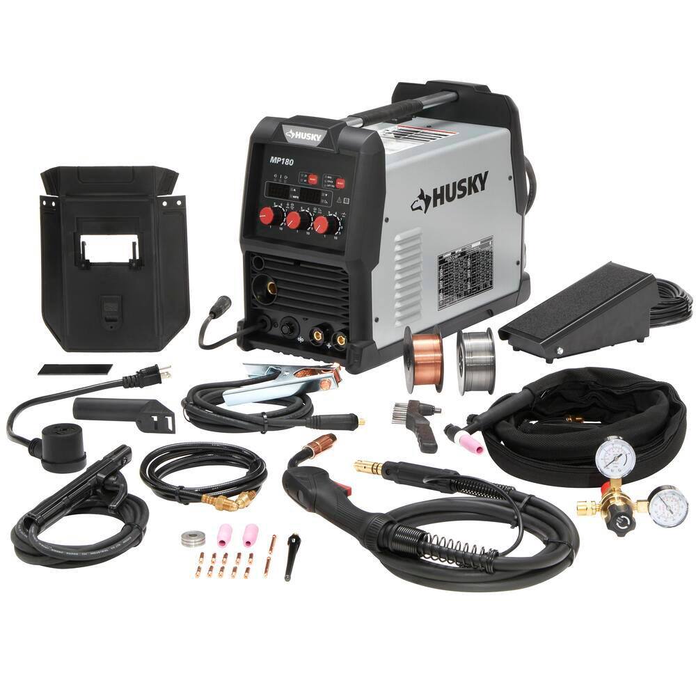 Husky Single Phase 180 Amp 240-Volt120-Volt AC Wire Feed 180 MIG Wire Feed Welder with Foot Pedal and Dual Voltage Technology PIONEERMP180DV